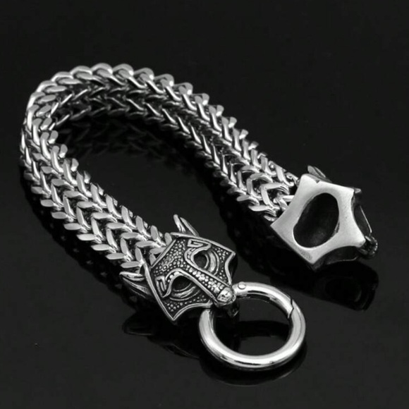 Men Stainless Steel Nordic Head Link Bracelet - Picture 4 of 6